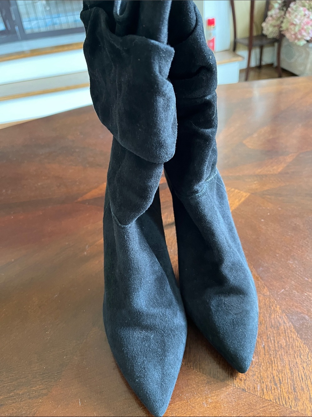 SCHUTZ Black Suede Pointed-Toe Over-the-Knee Boots